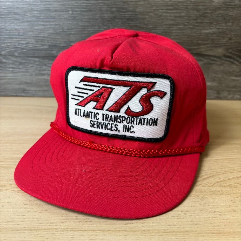 Vintage Atlantic Transportation Services Hat Cap Snapback Red Trucker Logo Patch